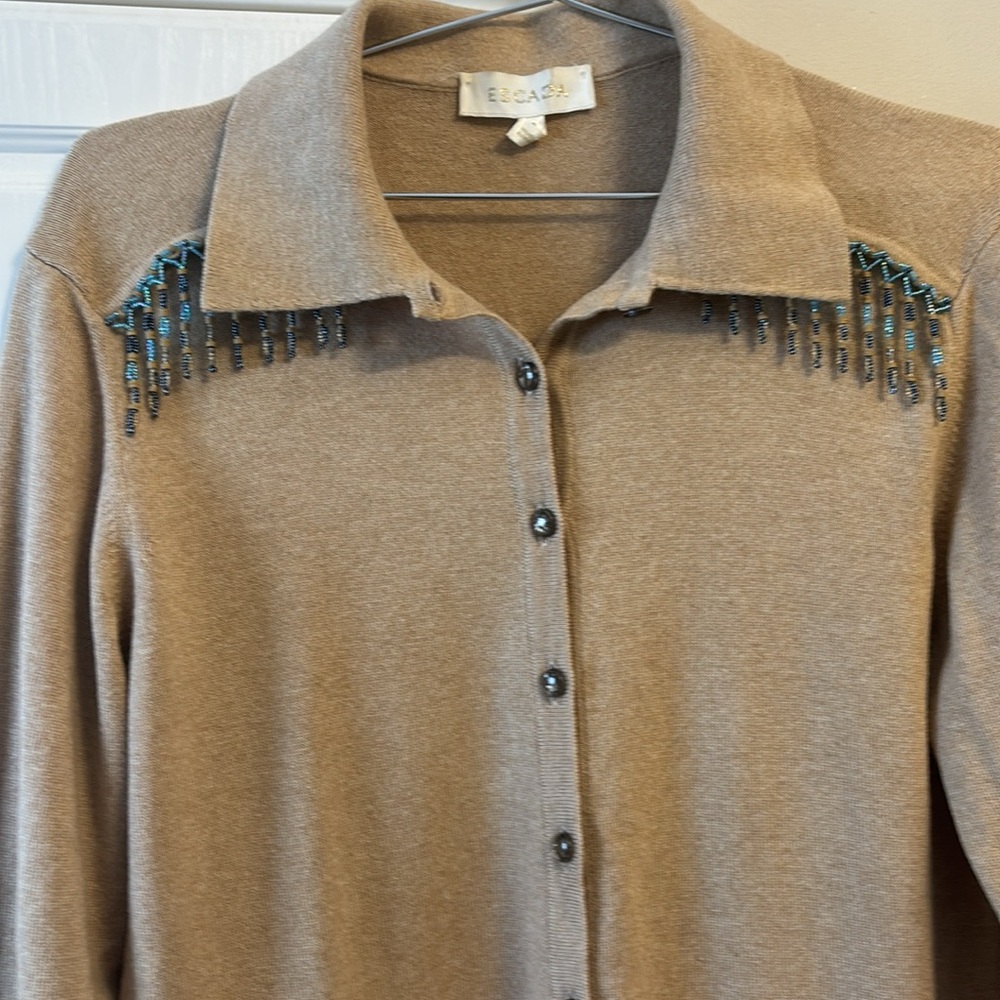 Escada Wool Cardigan With Beaded Trim